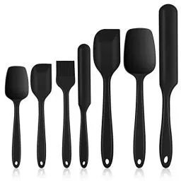 Produktbild: Homikit Silikon Spatel Set, 7 Stück Hitzebeständig Teigschaber Küchenutensilien zum Backen, Kochen Mischen, Nahtloser & Flexibel, Antihaft & Spülmaschinengeeignet, Schwarz