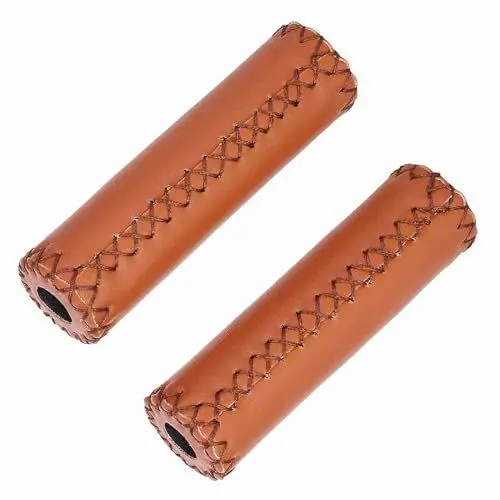 Produktbild: Hominas Retro Fahrrad Griffe, 1 Paar Vintage Fahrradgriffe Kunstleder Fahrradlenkerendengriffe Klassische Lenkergriffe 22,2mm (Braun)