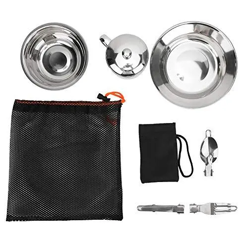 Produktbild: Hominas Camping-Kochgeschirr-Set, Camping-Kochset, Tragbares Edelstahl-Kochset für Camping, Picknick, Wandern