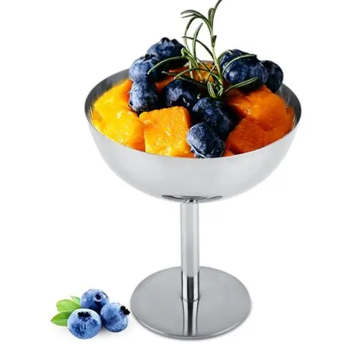Produktbild: Hominas Eisbecher Edelstahl, Eisschale Eisschalen Dessertschüssel mit Fuß Eiscremegläser Eisgläser für Eiscreme, Desserts, Obst, 11 cm