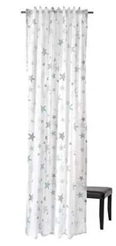 Produktbild: Homing bedruckter blickdichter Vorhang weiß türkis (1Stück) 245 x 140 cm (HxB), 100 Prozent CO, Blau, 140x245cm