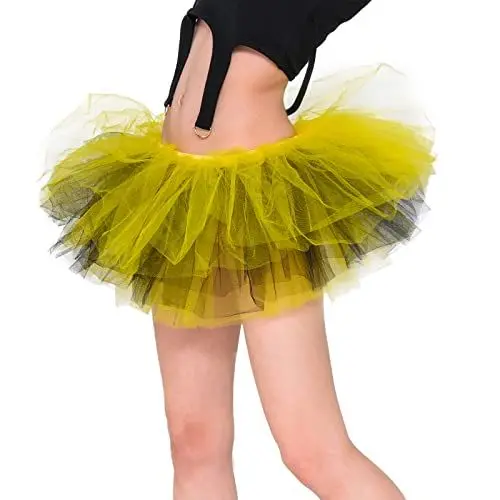 Produktbild: Homipooty Tüllrock Damen Gelb Tütü Erwachsene Ballett Rock Gelb Schwarzer Tutu Rock Kurz Petticoat Unterrock 80er Jahre Outfit Damen Party Karneval Halloween Kostüm