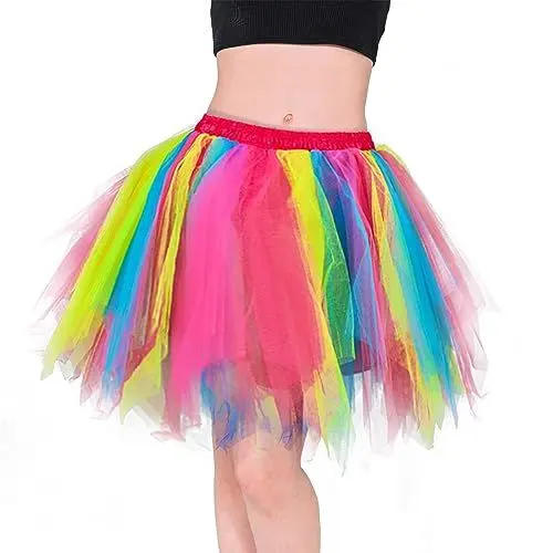 Produktbild: Homipooty Tüllrock Damen Regenbogen Rock Tütü Damen XXL Petticoat Unterrock Kurz Erwachsene Tüllrock Tutu XXL Halloween Kostüm Weihnachten Cosplay Karneval 80er Jahre Outfit