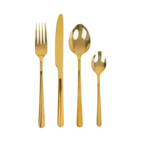 Produktbild: HOMLA 24-Teiliges Edelstahl Besteckset Lugano - Elegantes Essbesteck mit Messer, Gabel, Löffel, Teelöffeln - Tafelbesteck für Haus, Veranstaltung, Restaurant - Set für 6 Personen - Gold