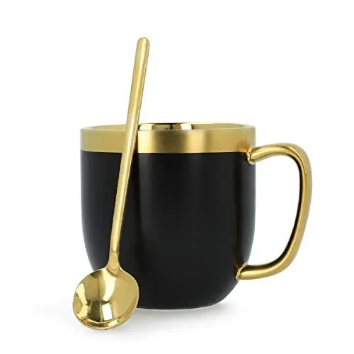 Produktbild: HOMLA Sinnes Tasse + Löffel mit Goldener Verzierung 0,28 l Porzellan Vergoldet Handbemalt Schwarz & Gold