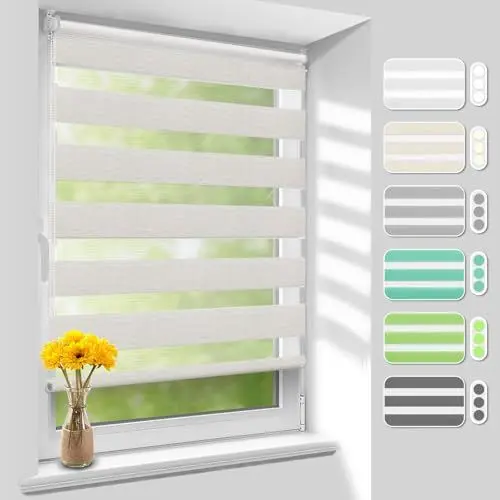 Produktbild: Homland Doppelrollo Klemmfix ohne Bohren B65 x H220 cm(Stoffbreite 60cm) Leinen, Duo Rollo, Rollo Klemmrollos lichtdurchlässig & verdunkelnd, Verstellbar Fensterrollo Sonnenschutz