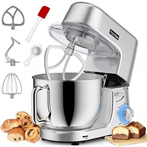 Produktbild: Homlee Küchenmaschine,Mit Knet- Und RüHrfunktion Leistungsstarke 1800W Küchenmaschine Mit GroßEr 7.2 Liter EdelstahlschüSse Inkl. RüHraufsatz, Knethaken & Schneebesen,Spritzschu