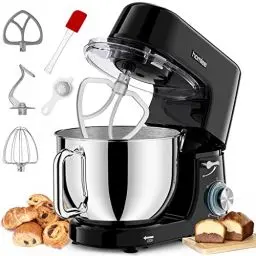 Produktbild: Homlee Küchenmaschine Knetmaschine 1800W, Teigmaschine mit 7.2L Edelstahlschüssel, 6 Geschwindigkeit Reduzierte Geräusche, Multifunktion mit Rührbesen, Rührhaken, Knethaken, Spritzschutz
