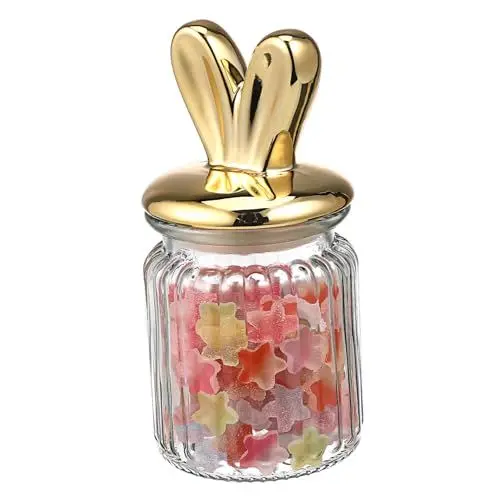 Produktbild: HOMOBABE 1 Stück Snackdose mit Hasenohren lagercontainer vorratsbehälter storage boxes food jar Hasenohr Vorratsglas Hasen-Leckerli-Glas Imbiss Aufbewahrungsbehälter Legierung Golden
