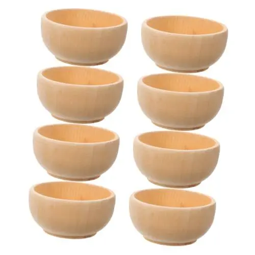 Produktbild: HOMOCONO 8-teiliges Mini-holzschüssel-set Miniatur-holzschüssel Lebensmittelbehälter Holzschüssel-spielzeugset Holzspielzeug Unbehandeltes Holz Diy-holzdekore