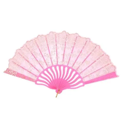 Produktbild: HOMOCONO Kleiner Blumen-rosenfächer Faltfächer Für Die Dekoration Hochzeitsfächer Aus Spitze Hochzeitsfans Handgebläse Tanzende Requisiten Handventilator Spitze Faltfächer Stoff Rosa