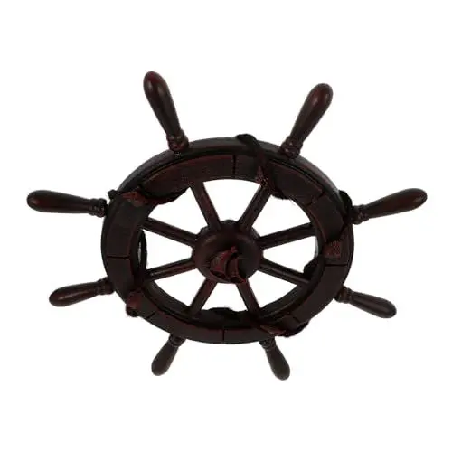 Produktbild: HOMOCONO Ruderdekoration Aus Holz Lenkung Für Nautische Boote Skulptur Zum Aufhängen An Der Wand Bootslenkrad Mediterrane Verzierung Lenkrad Am Strand Schiffsrad-wandkunst Hölzern
