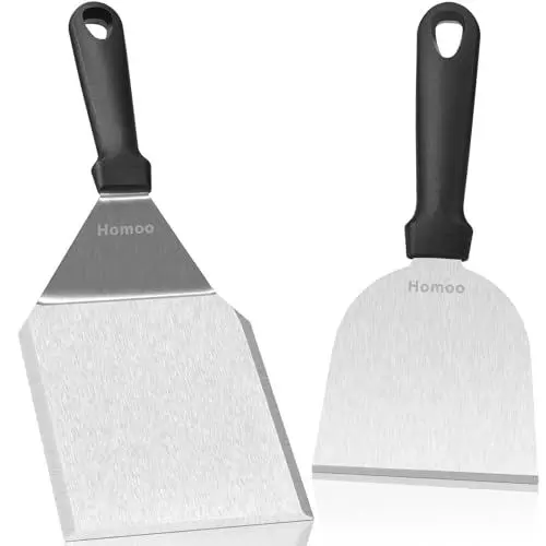 Produktbild: Homoo Grillspachtel-Set aus Edelstahl, Spatel-Set mit großem Grillspachtel zum Zertrümmern von Burgern Set, Edelstahl Burger-Set, Teppanyaki-Zubehör, plancha spachtel, grill zubehör, pizza spachtel