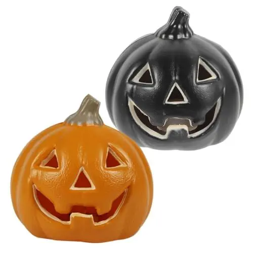 Produktbild: Homoyoyo 2 Stück Halloween Leuchtende Jack-O-Laterne Mini-Halloween-Kürbislaternen-Dekorationen Led-Kürbislichter Im Freien Kürbisfigur Für Gartentischleuchte