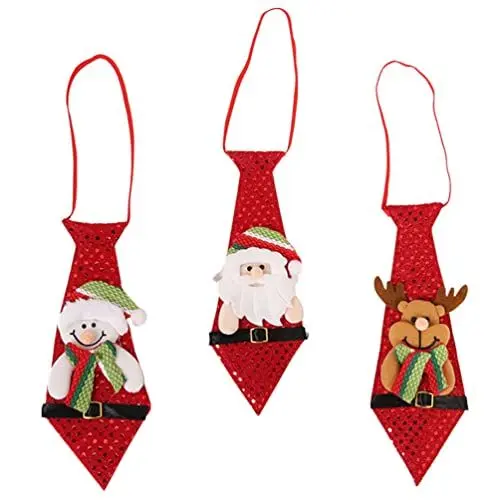 Produktbild: Homoyoyo 3 Stück Weihnachtskrawatten Weihnachtskrawatten Lustige Pailletten Weihnachtsmann Schneemann Hirsch Krawatten Rote Paillettenkrawatte Weihnachtsmann Elch Für Erwachsene Jungen