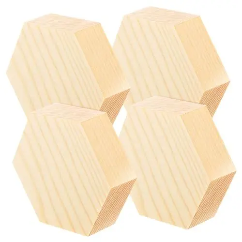 Produktbild: Homoyoyo 4 Stück Sechseckige Holzplatten Unbehandelte DIY Bastelstücke Premium Kiefernholz für Kreative Projekte und Dekorationen für Kunsthandwerk und Kinderaktivitäten