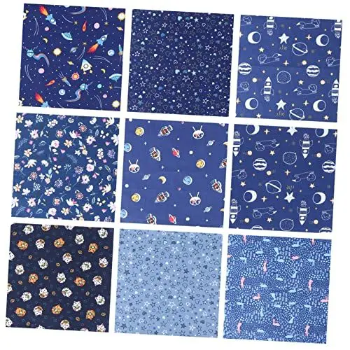 Produktbild: Homoyoyo 9stücke Baumwollstoffblätter Patchwork Diy Nähen Material Blau Für Handarbeiten Und Kleidungsherstellung
