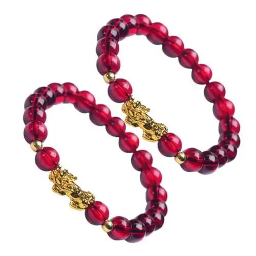 Produktbild: Homoyoyo Armband Aus Granat - 2 Stück - Feng Shui Glücksarmband Für Frauen Und Männer Handgefertigt Mit Roten Granat Und Glasperlen Schmuck Für Wohlstand Und Erfolg