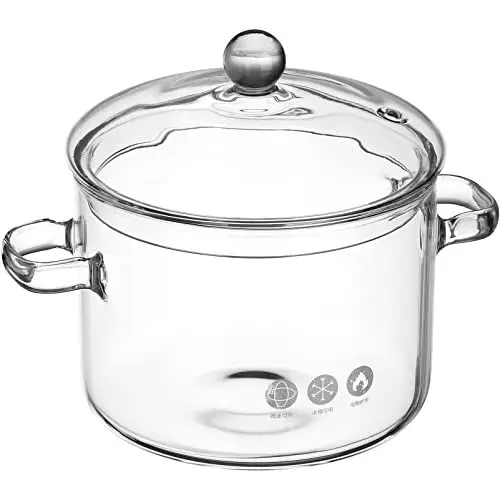 Produktbild: Homoyoyo Glastopf zum Kochen, 1,35 l/47,51 oz Sauteuse, Hochtemperaturbeständiger transparenter Suppentopf aus Glas mit Doppelgriff und Deckel, Stielkasserollen Glastopf mit Deckel
