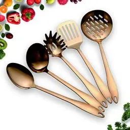 Produktbild: HOMQUEN Edelstahl Küchenhelfer Set - Kupfer 5 Kochutensilien, Nonstick Küchengeräte Set, Solid Edelstahl zum Kochen Backen BBQ (Roségold)