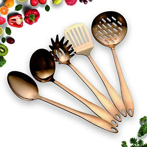 Produktbild: HOMQUEN Edelstahl Küchenhelfer Set - Kupfer 5 Kochutensilien, Nonstick Küchengeräte Set, Solid Edelstahl zum Kochen Backen BBQ (Roségold)