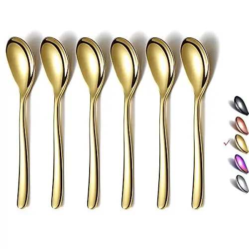 Produktbild: HOMQUEN Gold Espressolöffel, 5,5 Zoll Mini-Kaffeelöffel, Kleine Löffel Aus Edelstahl, Teelöffel Für Desserts, 6er-Set, Spülmaschinenfest