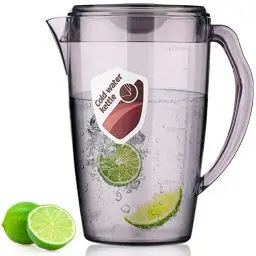 Produktbild: HOMQUEN Kunststoffkrug, 1,8 L Wasserkrug Mit Deckel, Eisteekrug, Wasserkaraffe, Glaskrug, Wasserkrug Mit Griff Für Tee, Säfte, Milch, Kalte Oder Heiße Getränke (1 Packung/Grau)