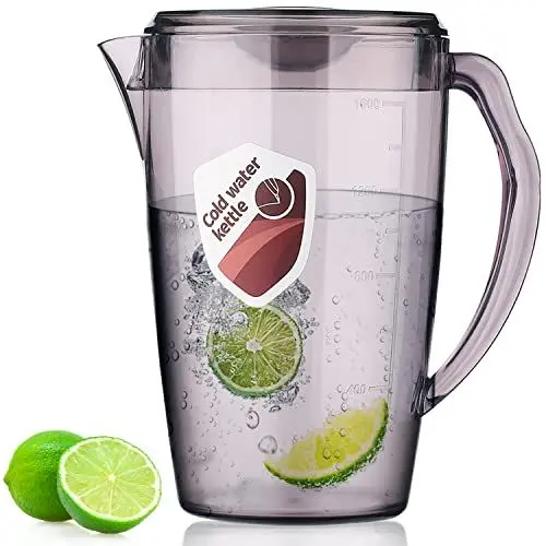 Produktbild: HOMQUEN Kunststoffkrug, 1,8 L Wasserkrug Mit Deckel, Eisteekrug, Wasserkaraffe, Glaskrug, Wasserkrug Mit Griff Für Tee, Säfte, Milch, Kalte Oder Heiße Getränke (1 Packung/Grau)