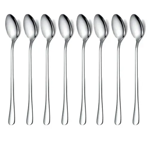 Produktbild: HOMQUEN Löffel mit Langem Griff, Kaffeerührer, Premium-Edelstahl-Kaffeelöffel, Eisteelöffel, Eislöffel, Cocktail-Rührlöffel, Teelöffel, 8Er-Set (Silber)