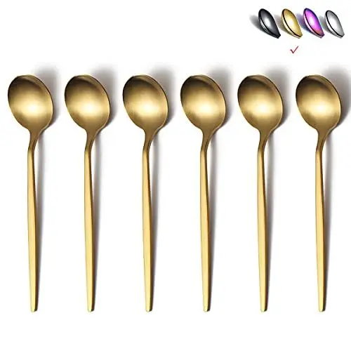 Produktbild: HOMQUEN Mattgold Teelöffel 6 Stück, 6,6 Zoll Löffel Silberbesteck, kleine Löffel Aus Edelstahl, Teelöffel Für Zuhause, Küche Oder Restaurant, Spülmaschinenfest (Matt Gold-6,6 Zoll)