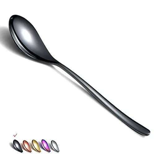 Produktbild: HOMQUEN Schwarze Esslöffel 6 Stück, 8,1 Zoll Große Esslöffel Aus Edelstahl, Suppenlöffel, Dessertlöffel, Löffel, Besteck Für Zuhause, Küche Oder Restaurant, Spülmaschinenfest