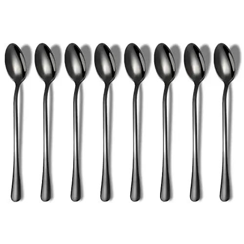 Produktbild: HOMQUEN Schwarzer Löffel mit Langem Griff, Kaffeerührer, Premium-Edelstahl-Kaffeelöffel, Eisteelöffel, Eislöffel, Cocktail-Rührlöffel, Teelöffel, 8Er-Set (Schwarz)