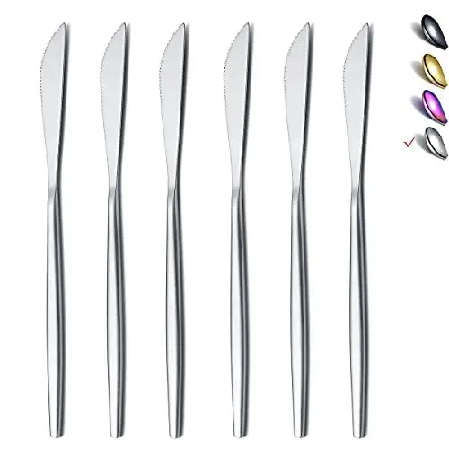 Produktbild: HOMQUEN Tafelmesser 6-Teilig, Edelstahl Matt Silber Tafelmesser, Robustes Buttermesser, Modernes Design Buttermesser, Spülmaschinenfest (Matt Silber-8.9 Zoll)