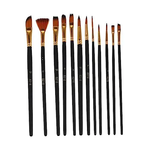Produktbild: HOMSFOU 12Stücke Professionelle Künstler Pinsel Nylonhaarpinsel Für Wasserfarben Und Acrylmalerei Hochwertige Malutensilien Für Projekte Birkenschenkel