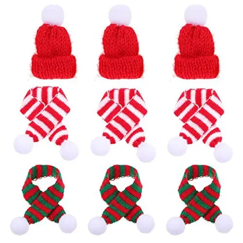 Produktbild: HOMSFOU 12st Gestrickte Mütze Weihnachten Santa Claus Puppe Hut Weihnachten Wein Flasche Schal Weihnachten Bier Flasche Hüte Weihnachten Puppe Schals Garn Handbuch Flaschenverschluss