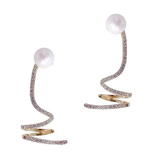 Produktbild: HOMSFOU 1 Paar Zirkonia-Perlen-Ohrringe Ohrenkletterer Ohrstecker Kletterohrringe mit Strasssteinen Damenohrringe in Gold Perlenohrring Diamantohrringe Ohrkriecher Ohrringe Blatt