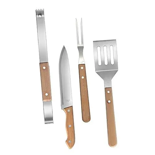 Produktbild: HOMSFOU 1 Satz Barbecue-grillwerkzeug-Sets Grillutensilien Aus Edelstahl Wiederverwendbare Grillspieße Reise-Picknick-besteck Grillutensilien-Set Grillzange Buche Kleidersack Holzgriff