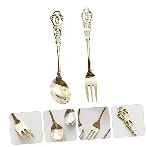 Produktbild: HOMSFOU 1 Set Englischer Göffel Dessertlöffel Espressolöffel Salatservierbesteck Gabeln Und Löffel Salatgabel Königlicher Kaffeelöffel Essutensilien Küchenzubehör Edelstahlgabel