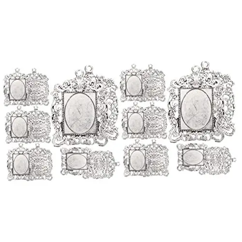 Produktbild: HOMSFOU 20 Stück Edelsteinbasis Strass-Lünettenanhänger Antike Lünetten Runde Cabochon-Fassungen Tabletts Cameo-Fassung Offene Lünetten Für Harz-Fotoschmuck Permanentes Schmuckset