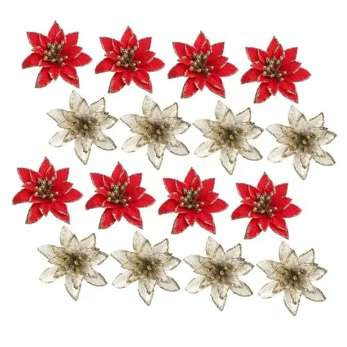 Produktbild: HOMSFOU 24 Stück Künstliche Weihnachtsblumen Weihnachtssterne Künstliche Weihnachtsblumen Party-DIY-Kranz-Zubehör Künstliche Girlande Seidenblumen- Kunststoff-Plug-In Klein
