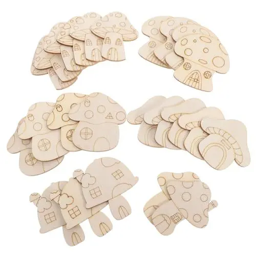Produktbild: HOMSFOU 25stücke Diy Naturholzpilzformen Unbemalte Holzhausscheiben Leere Holzformen Für Bastelprojekte Heim Und Gartendekoration Handwerksmaterial
