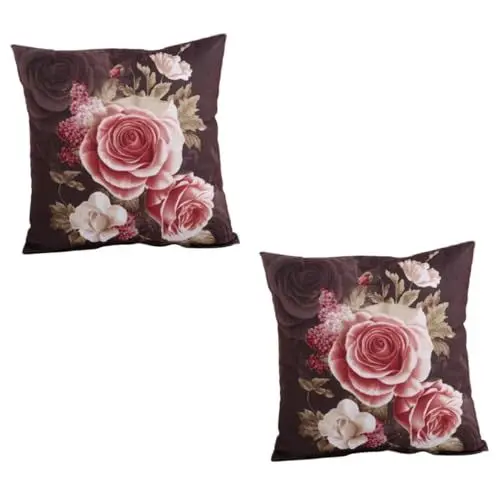 Produktbild: HOMSFOU 2St Blumenkissenbezug Futon-Matratze Abdeckung Blumen werfen Kissenbezug 18x18 Wurf Sofakissen Dekor Blumenwurfkissenbezüge europäischer Stil Kopfkissen Pfingstrose schmücken Büro