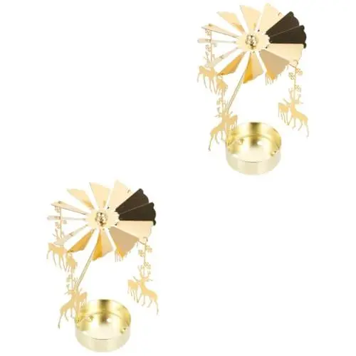 Produktbild: HOMSFOU 2 Stück Elch Drehbare Malerische Laterne Goldene Teelichter Tischdekoration Kandelaber Metallkerze Hochzeitstischdekoration Romantischer Kerzenhalter