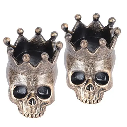 Produktbild: HOMSFOU 2 Stücke Halloween Schädel Kerzenhalter Skelett Kerzenhalter Gruselige Votiv Teelicht Kerzenständer Tasse für Halloween Bar Party Tisch Gothic Kaffee