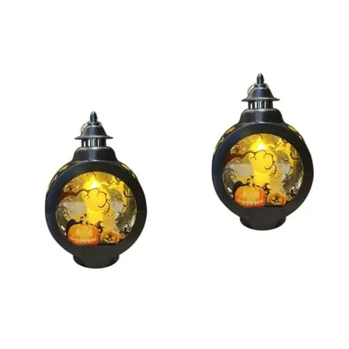 Produktbild: HOMSFOU 2st Halloween-laterne Halloween-kerzenlaterne Kürbis Lichtdekor Beleuchten Sie Halloween-dekorationen Halloween-kerzenlampe Geführte Laternen Halloween-kürbislampe Plastik
