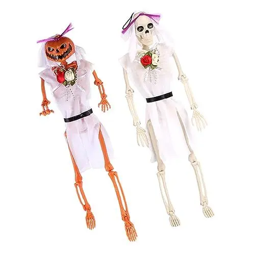 Produktbild: HOMSFOU 2st Halloween-schädelskelett Bewegliches Skelett Halloween-skelett-dekoration Halloween-dekorationen Beängstigend -dekoration Aus Kunststoff Braut Weiß Plastik Mini Perri