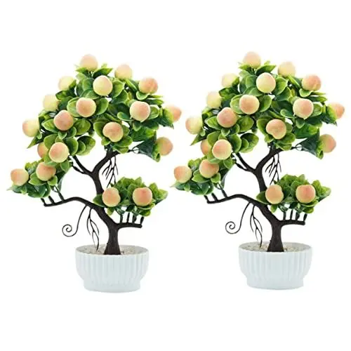 Produktbild: HOMSFOU 2st Künstlicher Obstbaum Künstliche Pfirsichbäume Künstliche Bonsaischalen Bonsai-kunsttöpfe Eingetopfte Obstbäume Gefälschter Obstbaum PVC Falsch Grün Kaffetisch Büro