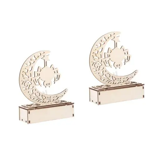 Produktbild: HOMSFOU 2st Led-leuchten Aus Holz Halloween-licht Led-dekor Mond Nachtlicht Halloween-party-dekor Schreibtischspinne Spinnenlampe Halloween-ornamente Büro-schreibtischdekorationen Plastik