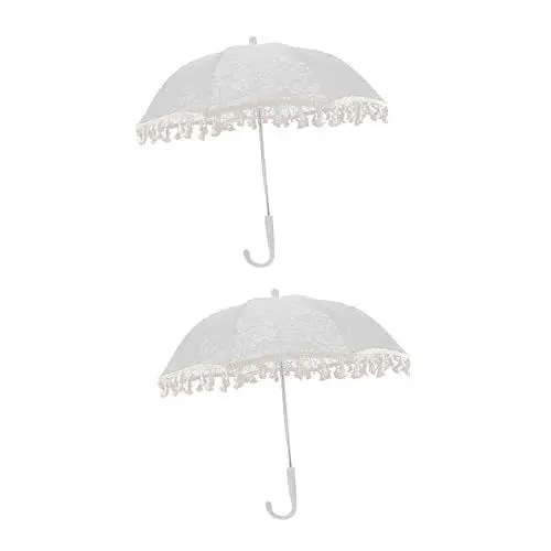 Produktbild: HOMSFOU 2st Taschenschirm Damen Blumenprinzessin-regenschirm -dekoration Regenschirm Für Die Brautparty Kostüm Regenschirm Mädchen Regenschirm Aus Spitze Palast Plastik Weiß
