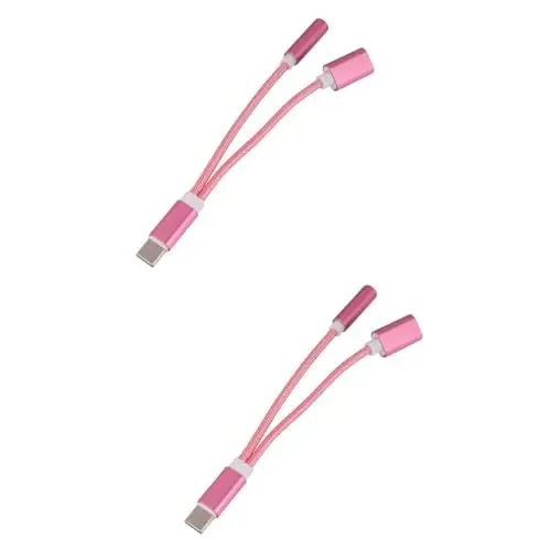 Produktbild: HOMSFOU 2 Stücke C Kopfhörer 2-in-1 Kopfhörer Adapter C Kopfhörer Konverter Lade Rose Gold